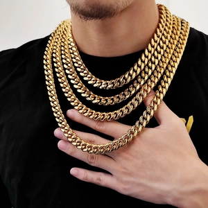 Chaînes cubaines dorées multicouches en acier inoxydable pour homme de style hip-hop