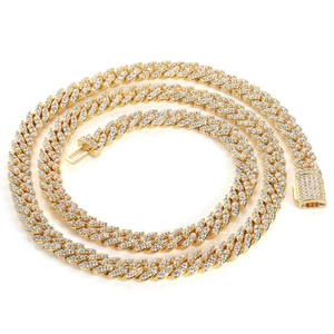 Men's 8mm iced-out Cuban link chain necklace with gold plating and cubic zirconia