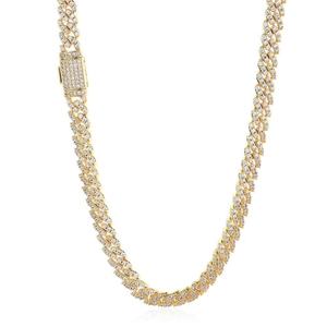 8mm gold hip hop Cuban link chain necklace with sparkling zircon pave in a U-shape layout