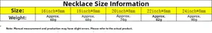 Size chart for 8mm Cuban link necklace showing weights for 16 to 24 inch lengths