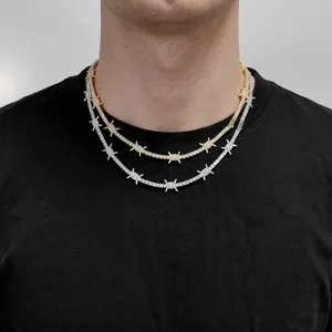 Hip hop iced out thorn necklace with paved zircon in gold and silver plating