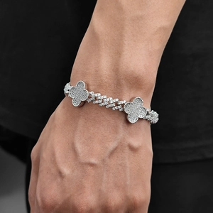 Bracciale cubano hip hop da uomo argento con trifoglio in zirconi e chiusura a molla