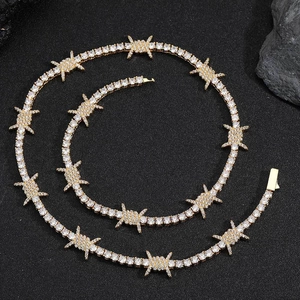 Hip hop thorn tennis necklace with gold plated finish and sparkling cubic zirconia stones