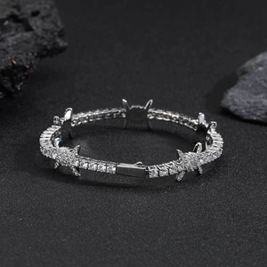 Silver thorn tennis bracelet with cubic zirconia in hip-hop style for men and women