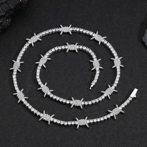 Hip hop style thorn tennis chain set with sparkling silver zircon stones for men and women