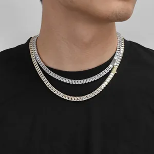 Colliers tennis hip hop pour hommes en argent et or avec pierres en zircone baguette