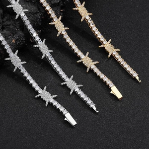 Hip hop tennis bracelets with zircon thorns in gold and silver finish on black rock