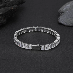 Hip Hop Rectangular Zirconia Tennis Chain Bracelet Copper Pave Inlaid Zirconia Bracelet For Men Women Gold Silver Jewelry