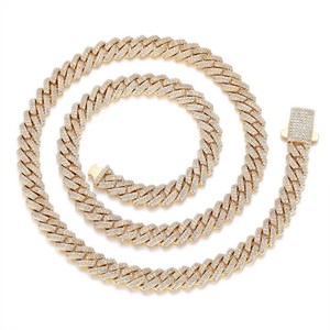 8mm goldene Cuban-Gliederkette mit zweireihigen Zirkonia-Steinen und Federverschluss