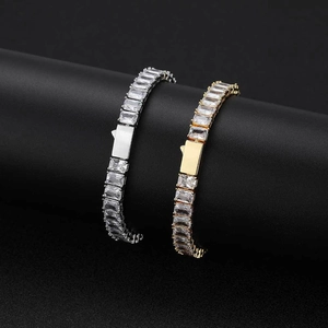 6mm emerald-cut zircon tennis bracelet in gold and silver with spring clasp