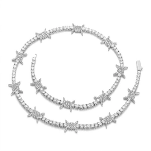 Hip hop silver thorn tennis chain with sparkling zircon stones in a circular layout