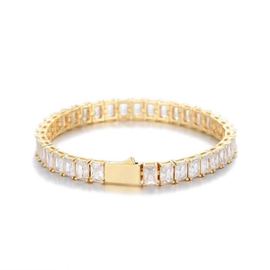 6mm gold tennis bracelet for men with rectangular zircon stones and spring clasp