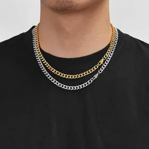 Ensemble collier chaîne cubaine 6mm pour homme en acier inoxydable or et argent