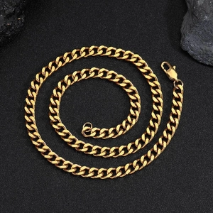Chaîne cubaine 6mm en acier inoxydable doré pour homme avec fermoir mousqueton sûr