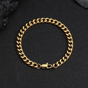 Men's 6mm golden stainless steel Cuban link chain bracelet with secure lobster clasp