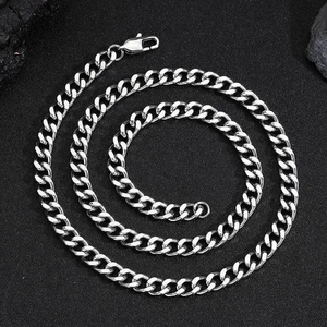 Collier chaîne cubaine de 6mm en acier inoxydable argenté avec fermoir mousqueton