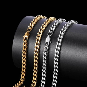 Ensemble de Bijoux Chaîne Gourmette en Acier Inoxydable Hip Hop pour Hommes Femmes Collier Bracelet Plaqué Or Argent
