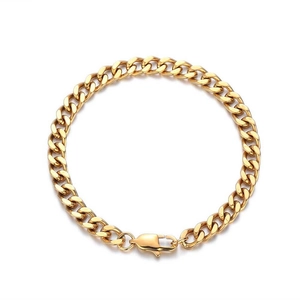 Polished 6mm gold stainless steel curb chain bracelet for men with secure lobster clasp