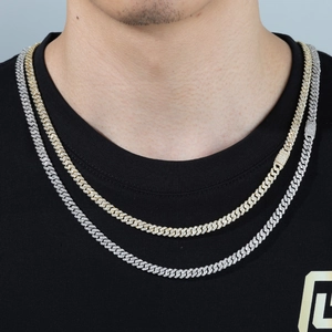 Chaînes Cuban Link 6mm glacées en or et argent avec pierres de zircon scintillantes