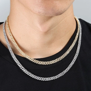 Colliers cubains 6mm sertis de zircons en or et argent pour hommes, look hip-hop tendance