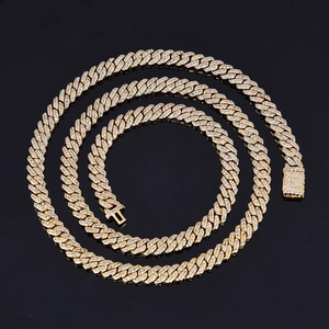 Collier Cuban Link en Cuivre Hip Hop Incrusté de Zirconia Chaîne Géométrique Iced Out pour Hommes Femmes Bijoux Or Blanc