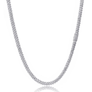 Collier maille cubaine 6mm avec pierres de zircon blanc et finition argentée