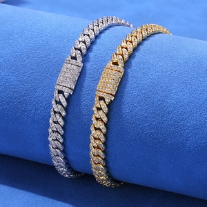 Bracelet gourmette 6mm glacé pour hommes avec cristaux sertis en or et argent