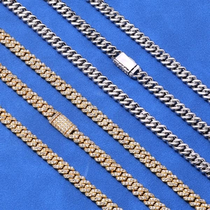 6mm gold and silver iced out Cuban link chains with zircons for hip hop fashion styling