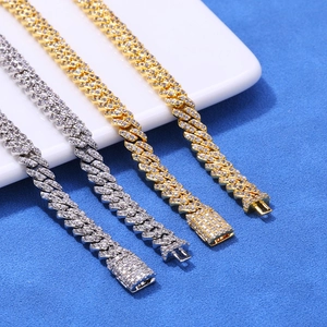 6mm gold and silver Cuban link bracelets with full pavé cubic zirconia for men