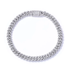 Bracelet gourmette cubaine 6mm en argent avec zircons pour homme style hip-hop