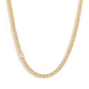 Chaîne cubaine dorée 6mm avec zircons pavés et fermoir luxe pour un style hip-hop