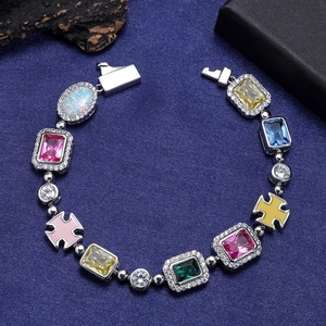 Bracciale hip hop con pietre preziose colorate, zircone e accenti di smalto per donne