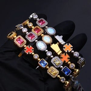 Bracelets hip hop avec pierres précieuses colorées, breloques croix et zircons micro-pavés