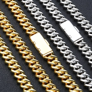 16mm triple row zircon Cuban link chain with box clasp in gold and silver finish
