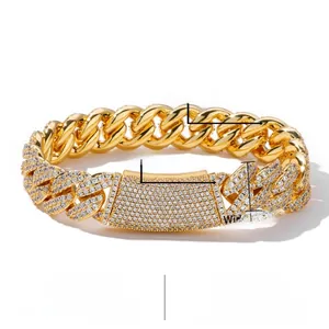 Close-up of 13mm gold cuban link bracelet with hand-set cubic zirconia on brass
