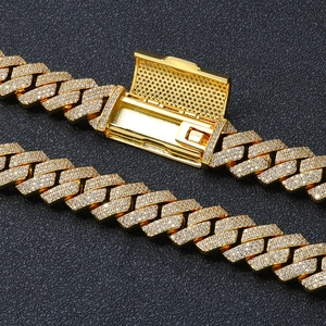 Men's 16mm golden hip-hop Cuban link bracelet with iced-out zircon stones and box clasp