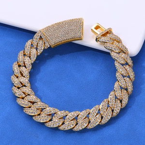 13mm gold plated double row zircon bubble cuban chain bracelet for hip hop fashion style