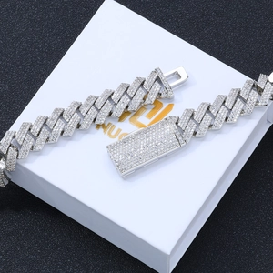 Detailed close-up of 16mm silver cuban link chain with zircon micro-pave setting