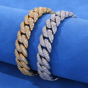 13mm iced out double row zircon cuban link bracelet in gold and silver hip hop style