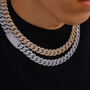 Iced out 13mm double row zircon bubble Cuban link chain necklace in gold and silver finish