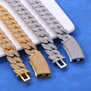 13mm iced out double row zircon bubble Cuban chain necklace in gold and silver finish