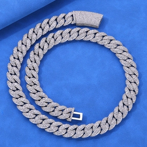 Iced out 13mm double row zircon Cuban link necklace with silver finish for men