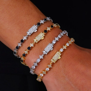 Bracciale tennis hip-hop 6mm con stelle in zircone dorato e argento e cristalli incastonati