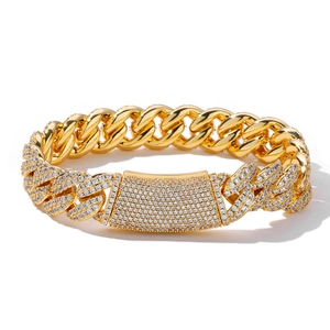 Luxurious 13mm Moissanite Cuban Link Bracelet in S925 Silver with Gold Plating