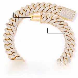 Makroaufnahme einer 26mm Messing-Panzerkette mit Zirkonia-Besatz in Gold-Finish