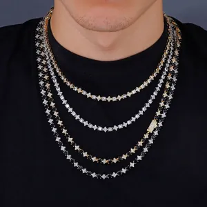 Hip-hop gelaagde tennis ketting met goud en zilver sterren en zirkonia steentjes