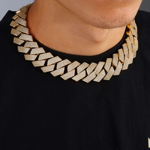 Herren 26mm vergoldete Iced Out Kubanische Halskette im Rhombus-Stil für Hip-Hop-Fans