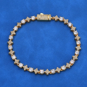 6mm Stern- und Zirkon-Tennisarmband in 18 Karat Gold-Finish mit sicherem Pavé-Verschluss