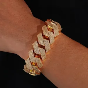 26mm wide iced out gold Cuban link bracelet with six rows of sparkling zircons for men