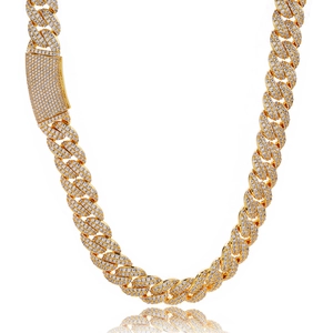 Men's 13mm silver hip-hop Cuban link chain with luxury moissanite iced out plating